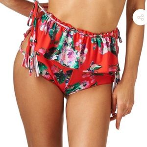 Red Floral Cabana Ruffle Short Bikini Bottom